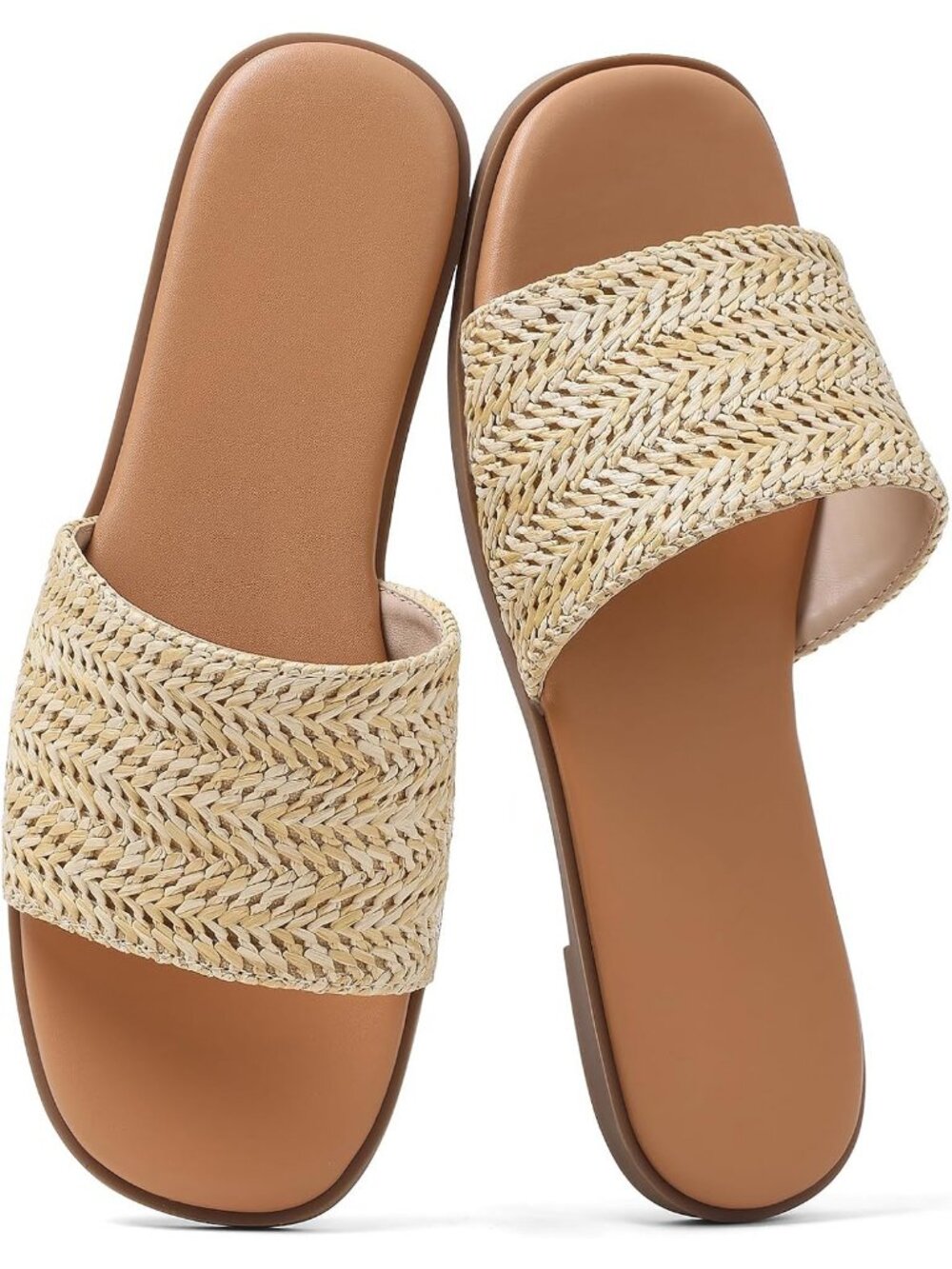 Women's Apricot Raffia Summer Casual Comfortable Open Toe Basic Slip On Slippers